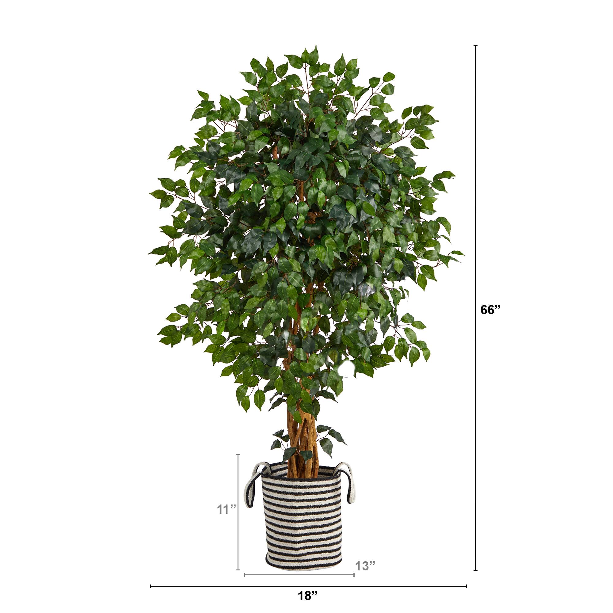 5.5ft. Palace Ficus Artificial Tree in Handmade Black and White Natural Jute and Cotton Planter